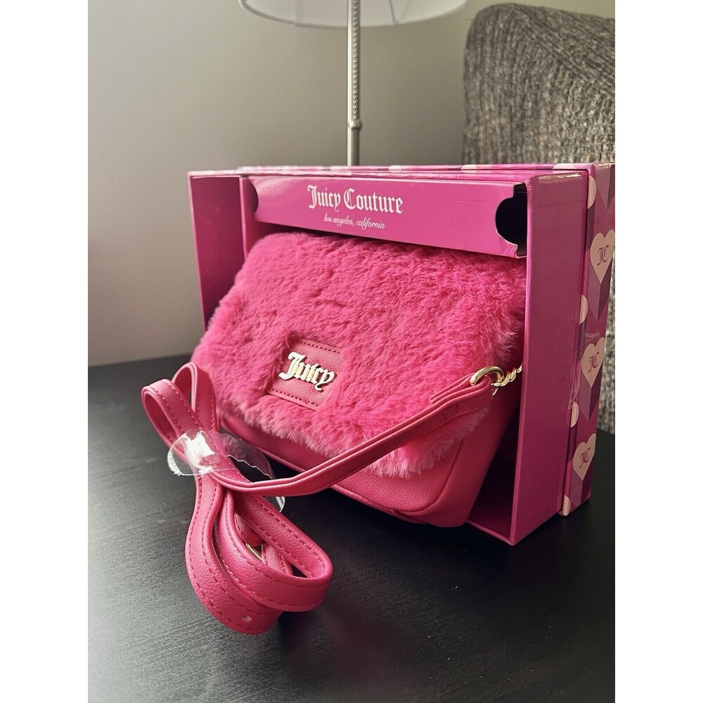 Juicy Couture Faux Fur Free Love Flap Crossbody & Keychain NWT